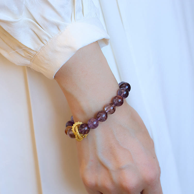 Pulsera de la sabiduría del dragón bañada en oro y cobre fantasma morado Mythstone