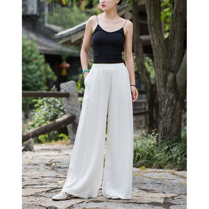 Mythstone Solid Color Loose Wide Leg Pants With Pockets