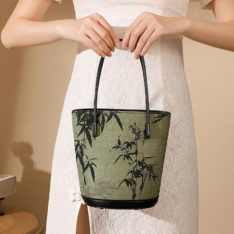 Mythstone Green Bamboo Print Vintage Crossbody Bag Handbag