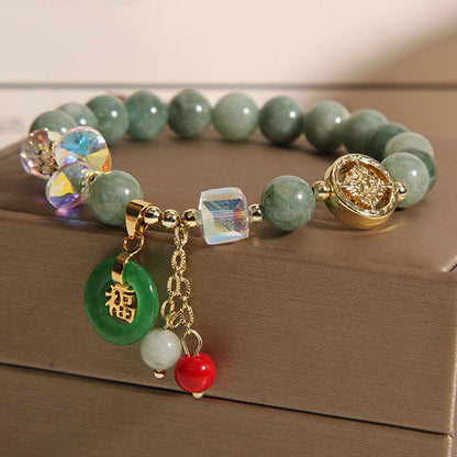 Pulsera curativa con dijes de personaje de jade y cuarzo fresa Mythstone 