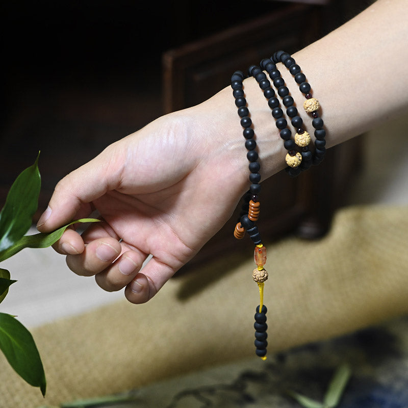 Pulsera curativa de ágata roja con semillas de Bodhi y ciprés tibetano de MythStone