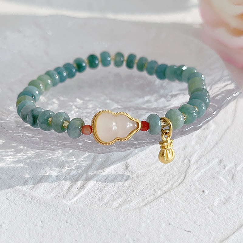 Mythstone Natural Hetian Jade Pearl Peace Buckle Fu Character Gourd Money Bag Strawberry Quartz PiXiu Luck Bracelet