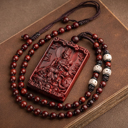 Mythstone Chinese Zodiac Natal Buddha Small Leaf Red Sandalwood Protection Necklace Pendant