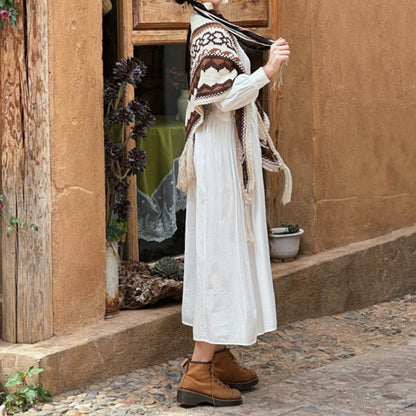 Mythstone Tibetan Striped Brown Beige Tassel Shawl Winter Cozy Travel Scarf Wrap