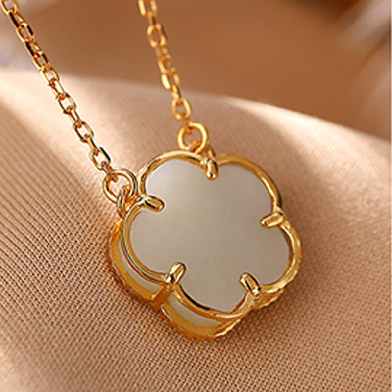 Mythstone 925 Sterling Silver Plated Gold Natural Hetian Jade Flower Luck Necklace Pendant Ring Set