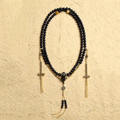 Mythstone Tibetan 108 Mala Beads Black Onyx Three-eyed Dzi Beads Protection Bracelet