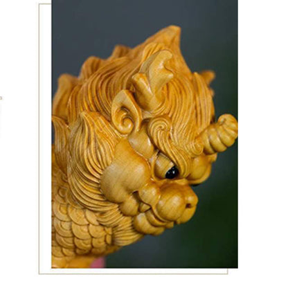 Mythstone Feng Shui Kirin Boxwood Wood Engraving Home Decoration