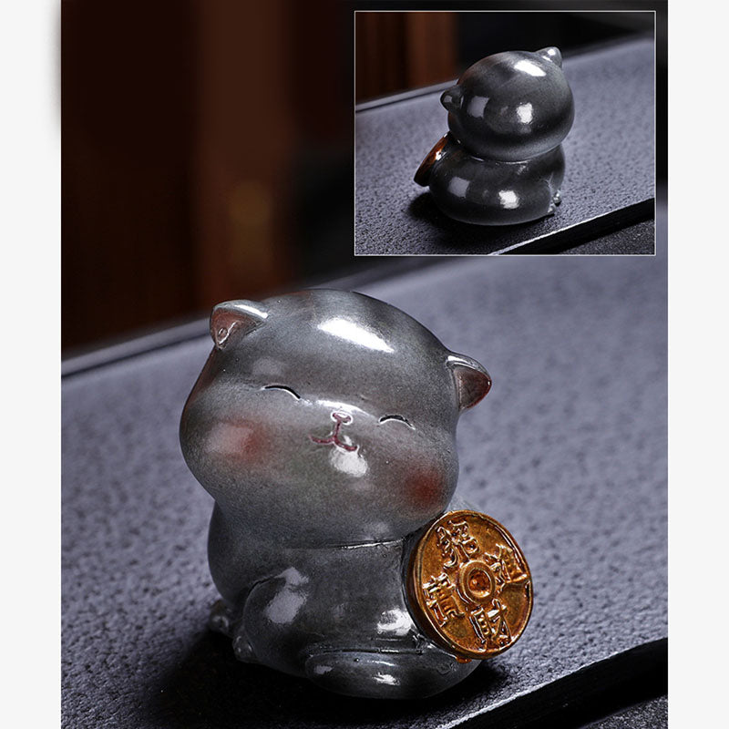 Mythstone Color Changing Cute Mini Cat Resin Tea Pet Wealth Home Figurine Decoration