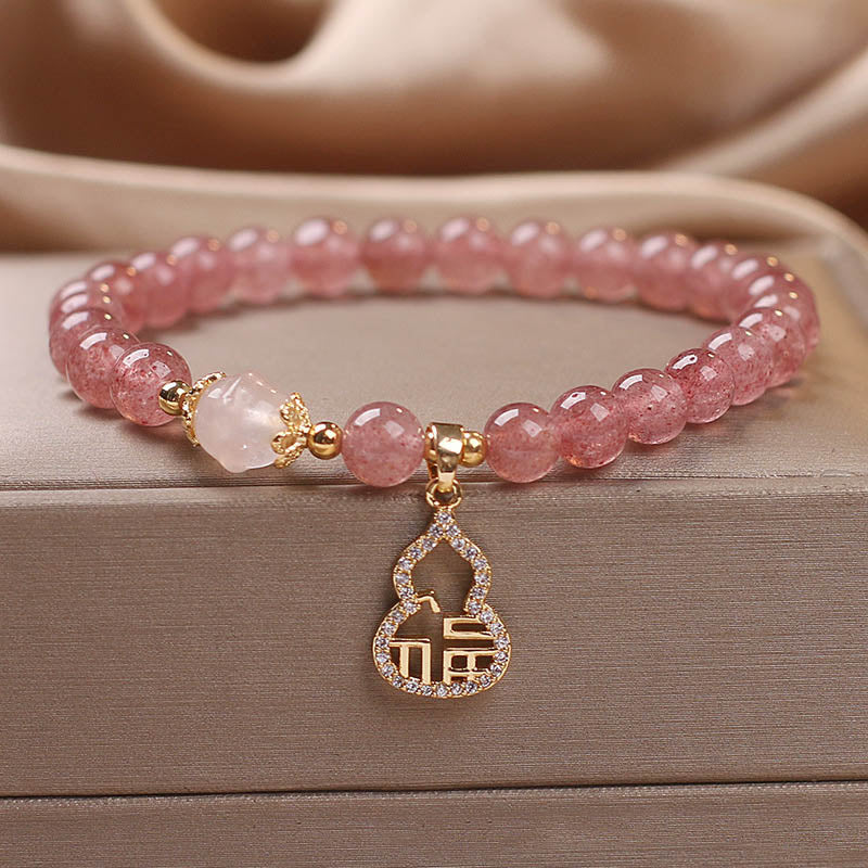 MythStone Strawberry Quartz Gourd Fu Character Charm Positive Bracelet