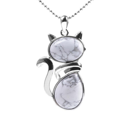 Mythstone Cat Pattern Natural Crystal Protection Necklace Pendant