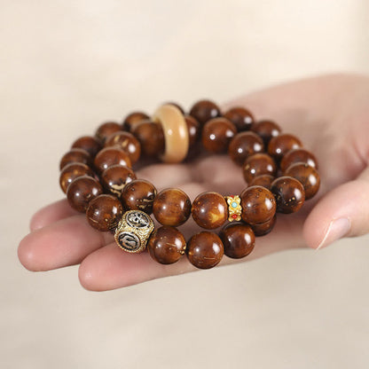 Pulsera de doble vuelta con semilla de Bodhi de rata y oro morado natural tibetano Mythstone