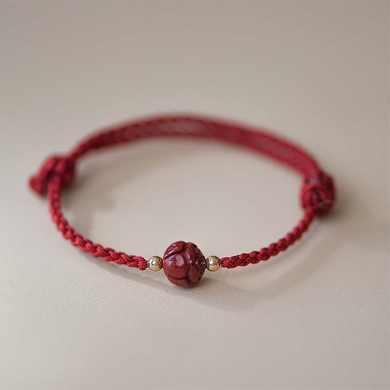 Mythstone Cinnabar Jade Lotus Calm Red String Weave Bracelet