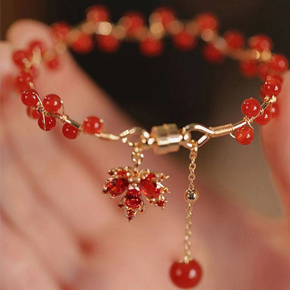 Mythstone Red Maple Leaf Luck Charm Bracelet