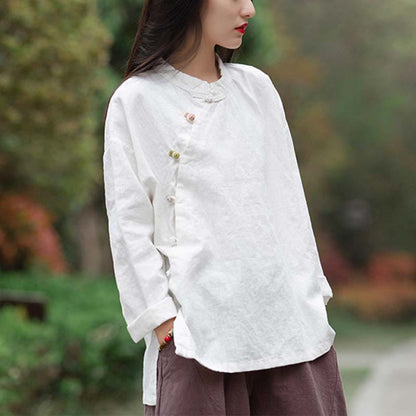 Blusa de lino con ramio Mythstone para mujer, estilo chino Hanfu