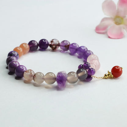 Mythstone Natural Amethyst Crystal Inner Peace Healing Bead Charm Bracelet