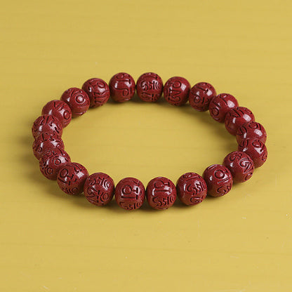 Mythstone Natural Double PiXiu Cinnabar Om Mani Padme Hum Wealth Luck Bead Bracelet