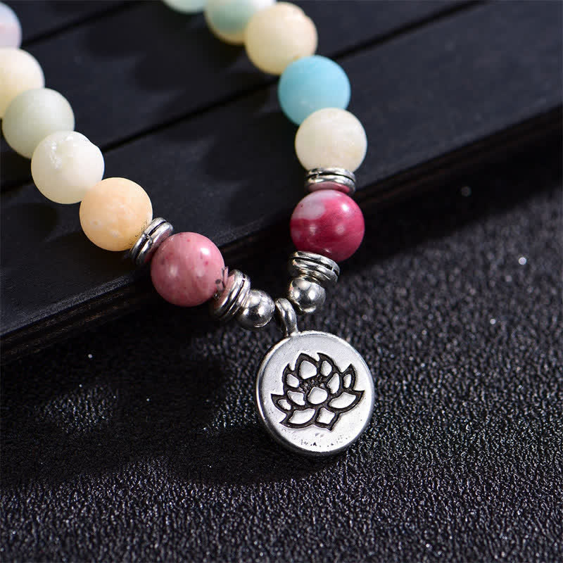 Mythstone Lazurite Picasso Jasper Amazonite Rhodonite Apatite Positive Lotus Prayer Bead Bracelet