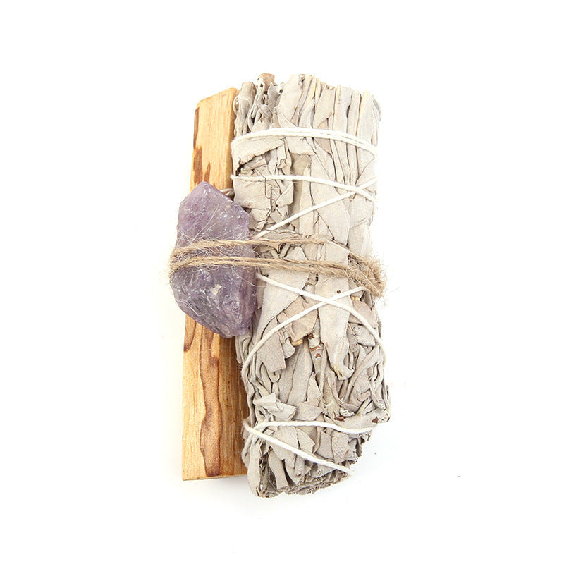 Mythstone Natural Palo Santo Amatista Verde Aventurina Cristal Salvia Blanca Purificación Juego de Altar Suministros Espirituales