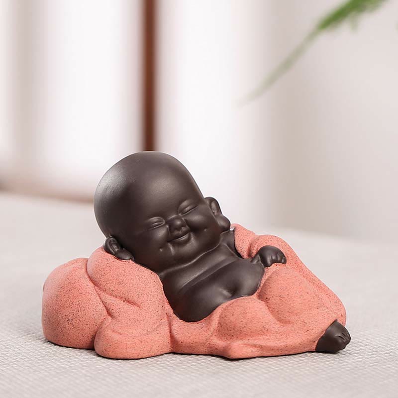 Mythstone Always Smiling Laughing Buddha Wealth Luck Purple Clay Maitreya Statue Decoration