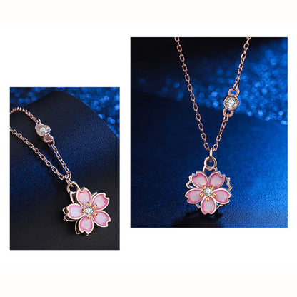 Mythstone 925 Sterling Silver Cherry Blossom Flower Rotatable Protection Necklace Pendant