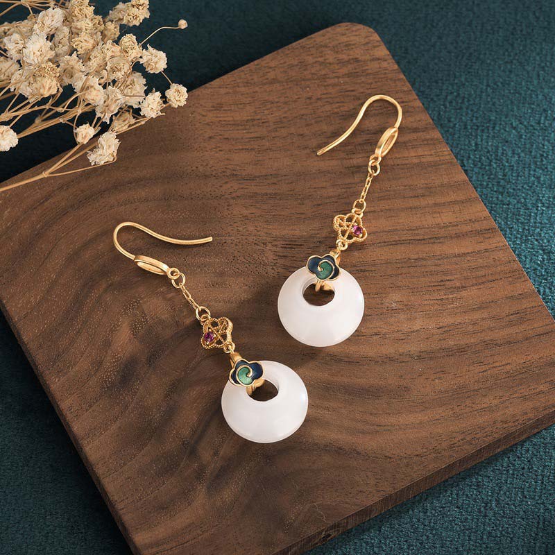 Mythstone FengShui White Jade Blessing Drop Earrings