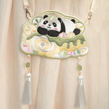 Mythstone Embroidery Lucky Panda Cat Shiba Inu Deer Rabbit Fox Flower Cute Animal Hanfu Bag Crossbody Bag Shoulder Bag