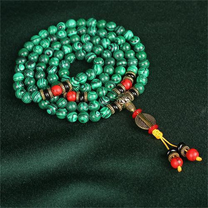 MythStone Tibetan 108 Mala Malachite Beads Bracelet Necklace