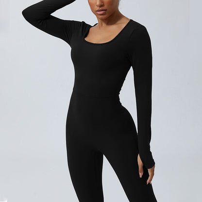 Mythstone Women Long Sleeve Backless Jumpsuit Sports Fitness Yoga Bodysuit