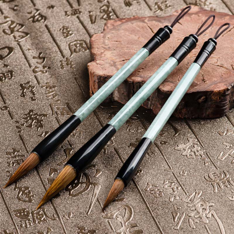 Mythstone Natural Jade Luck Chinese Calligraphy Brush Pen Chinese Writing Brush With Gift Box