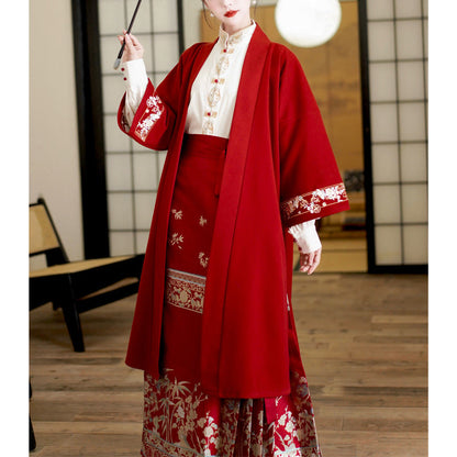 Mythstone Flower Bamboo Embroidery Long Sleeve Shirt Top Chinese Horse Face Skirt Mamianqun Wrapped Skirt Coat