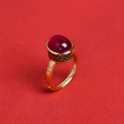 Mythstone 925 Sterling Silver Red Corundum Courage Ring