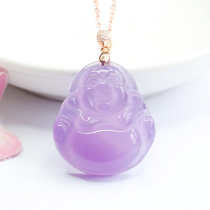 Mythstone Laughing Buddha Purple Jade Happiness Necklace Pendant