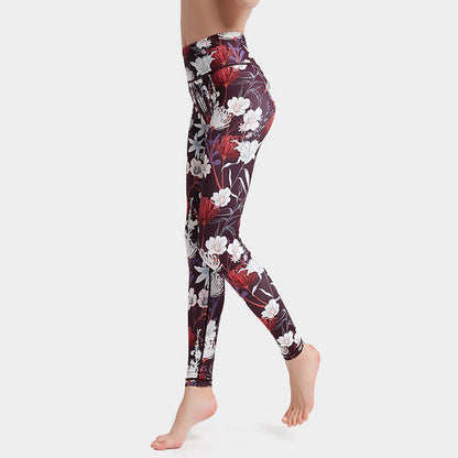 Mythstone Colorful Flower Petal Leaves Print Sports Exercise Fitness High Waist Leggings Women's Yoga Pants