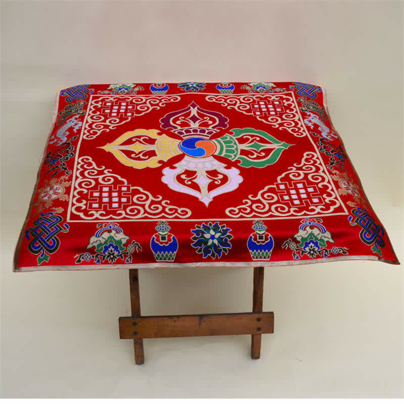 Mythstone Flower Endless Knot Prayer Altar Mat Healing Meditation 8 Auspicious Symbols Mat Table Runner