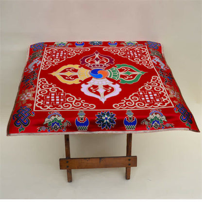 Mythstone Flower Endless Knot Prayer Altar Mat Healing Meditation 8 Auspicious Symbols Mat Table Runner