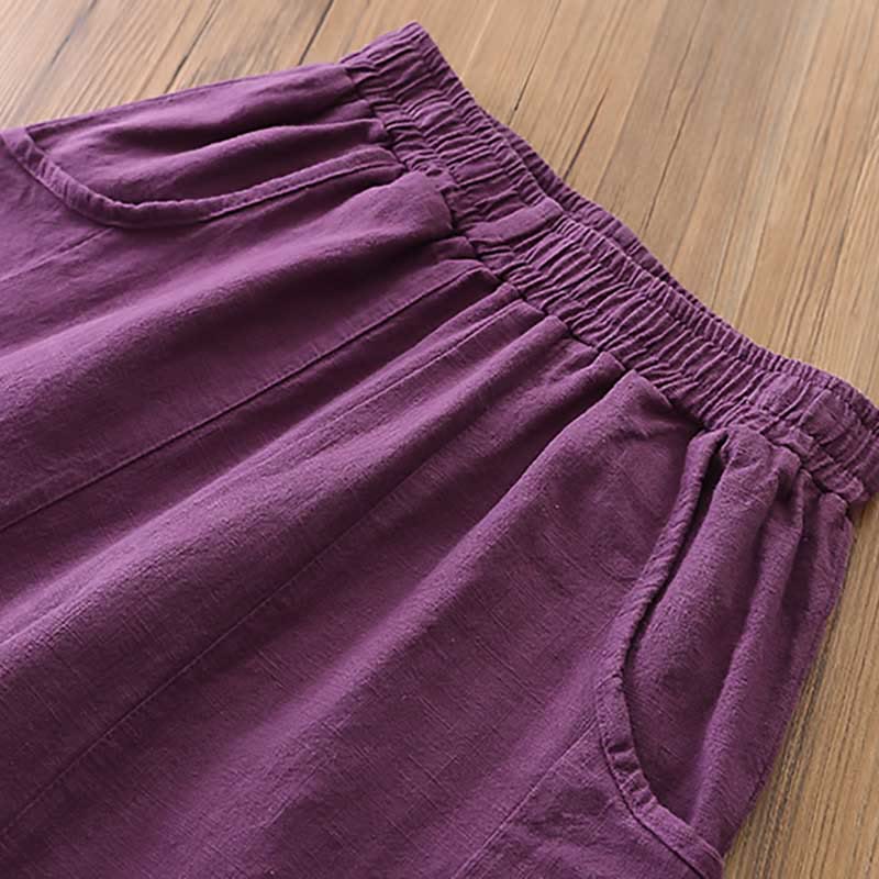 Mythstone Ramie Linen Flexible Waistband Yoga Harem Pants With Pockets