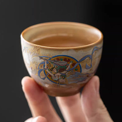 Mythstone Dunhuang Flying Apsaras Ceramic Gaiwan Sancai Teacup Kung Fu Tea Cup With Lid