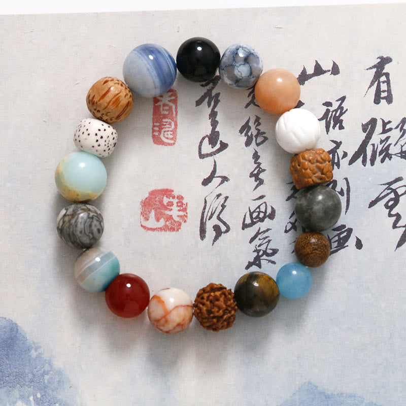 Mythstone Natural Bodhi Seed Crystal Stone Agate Keep Away Evil Spirits Bracelet