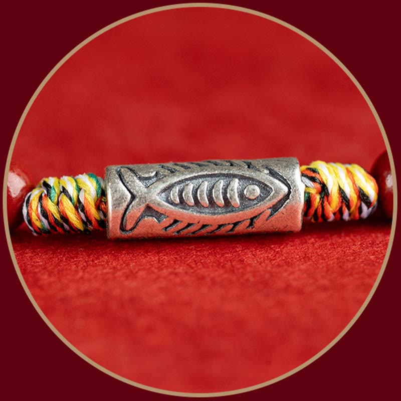 Mythstone 925 Sterling Silver Koi Fish Cinnabar Bead Wealth Handcrafted Braided Bracelet Anklet