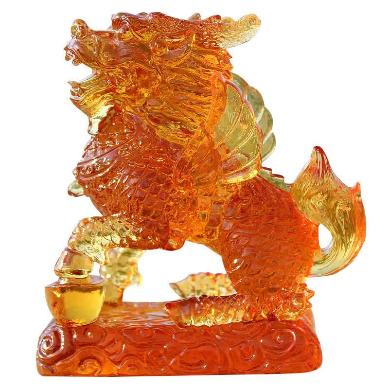 Mythstone Feng Shui Kirin Handmade Liuli Crystal Art Piece Fortune Home Office Decoration