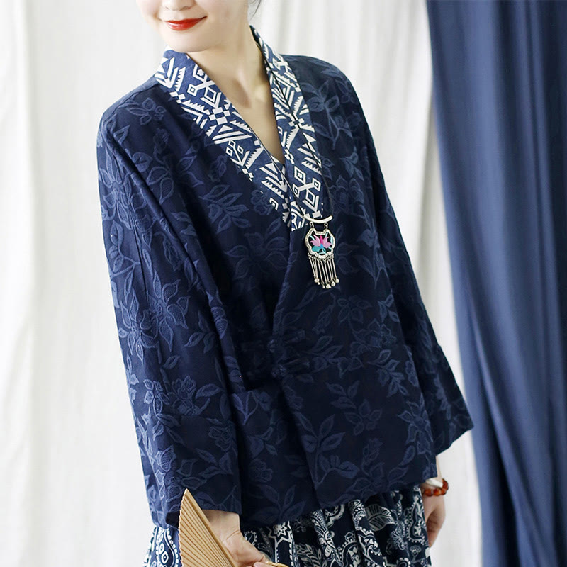 Mythstone Flower Jacquard V-Neck Long Sleeve Jacket