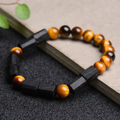 Mythstone Natural Black Tourmaline Tiger Eye Positive Bracelet