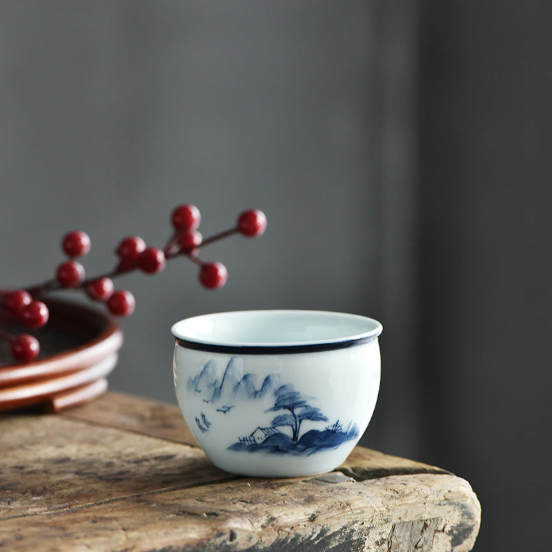 Mythstone Koi Fish Lotus Flower Leaf Mountains Tree Ceramic Teacup Kung Fu Tea Cup 130ml