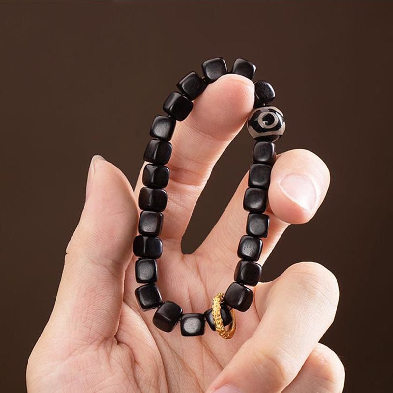 Mythstone Tibetan Ebony Wood Dzi Bead Balance Calm Bracelet