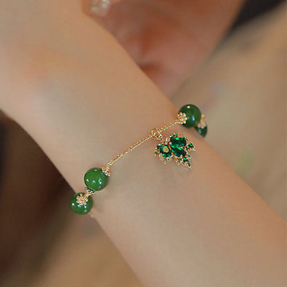 Mythstone 14k Gold Plated Green Chalcedony Maple Leaf Courage Strength Bracelet