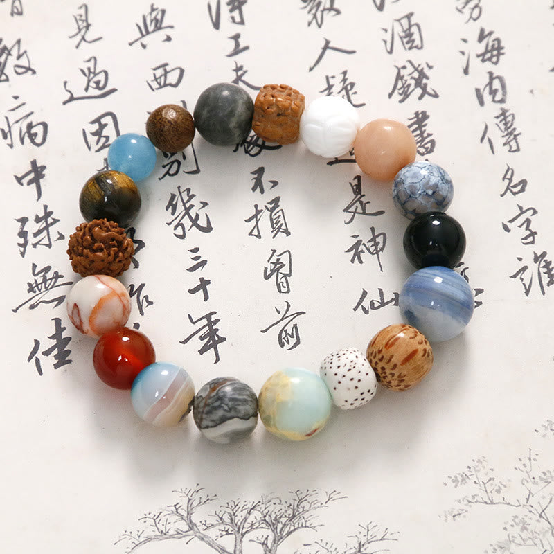 Mythstone Natural Bodhi Seed Crystal Stone Agate Keep Away Evil Spirits Bracelet