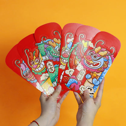 Mythstone 6Pcs Chinese Red Envelope Year of the Dragon Lucky Money Envelopes Auspicious Dragon Design 2024 Chinese New Year Dragon Year Envelope