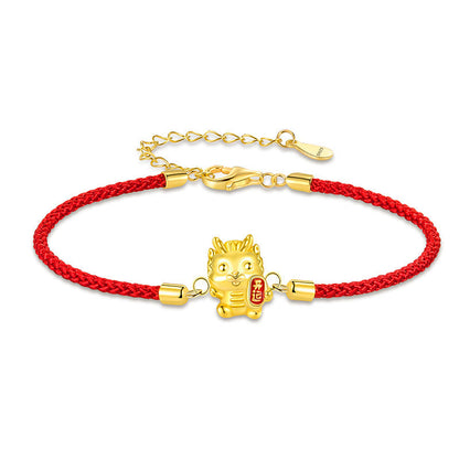 Mythstone 925 Sterling Silver Year Of The Dragon Lucky Golden Dragon Strength Red Rope Chain Bracelet