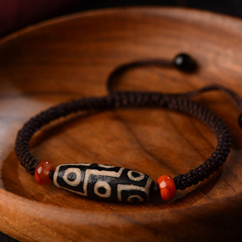 Mythstone Tibetan Nine-Eye Dzi Bead Prosperity String Bracelet