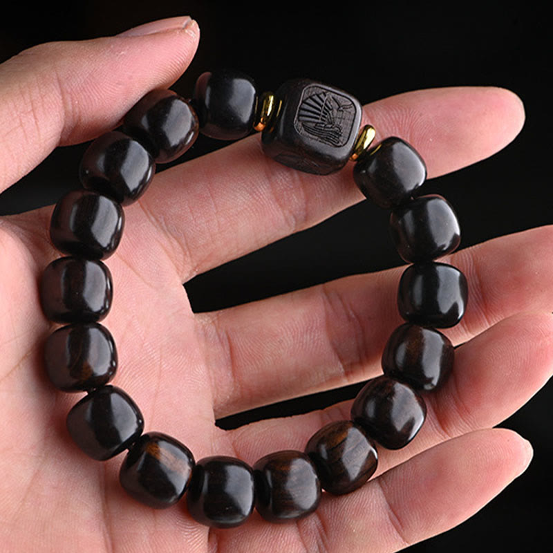 Mythstone Tibetan Ebony Wood Barrel Beads Lucky And Treasure Balance Bracelet